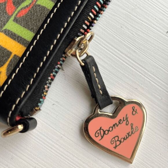 Y2K Dooney & Bourke Rainbow Monogram Wristlet Zip Pouch with Heart Tag - Picture 4 of 14